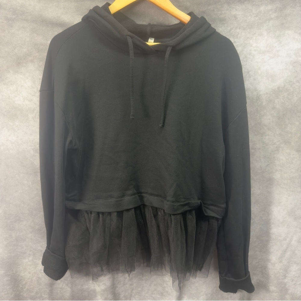 Pilcro Black Hoodie with Tulle Hem